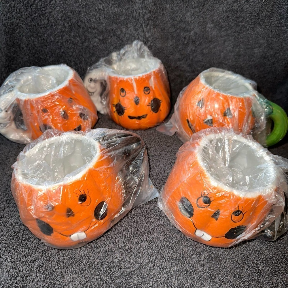 Vintage 1996 Halloween Decorative Teacups Jack-O-lanterns Set Of 5